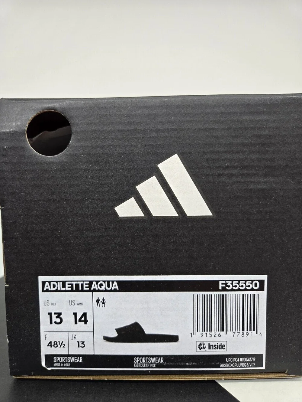 Adilette Men's Aqua Slides F35550 Triple Core Black Shoes Size 13